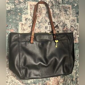 Fossil Black Leather Tote Bag